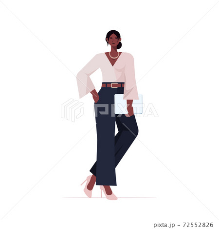 businesswoman leader in formal wear holding laptop african american business woman standing pose leadership businesswoman leader in formal wear holding laptop african american business woman standing pose leadership 72552826
