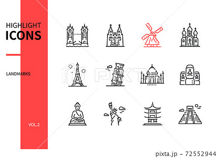 World famous landmarks - line design style icons World famous landmarks - line design style icons 72552944