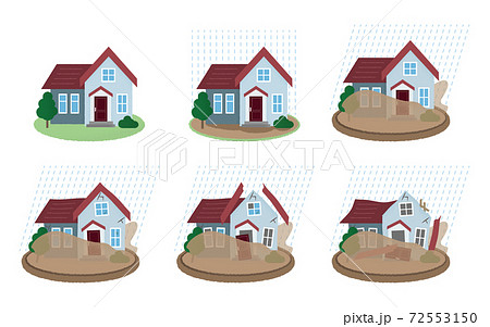 水害に遭う住宅のベクターイラストセットのイラスト素材