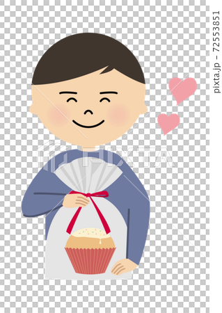 お菓子の入った袋を持っている男の子のイラストのイラスト素材