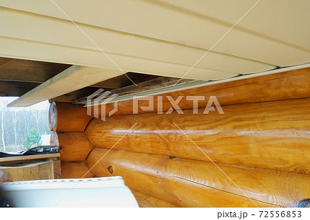 The wall is made of wooden beams of light color, prospects The wall is made of wooden beams of light color, prospects 72556853