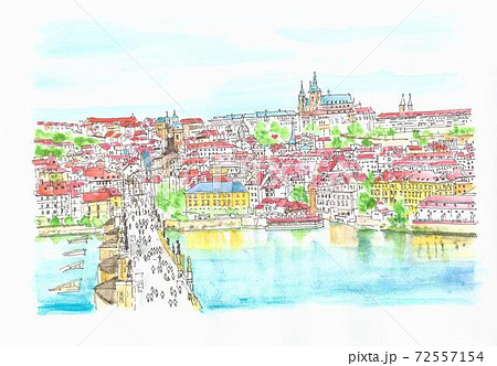 世界遺産の街並み チェコ プラハのイラスト素材