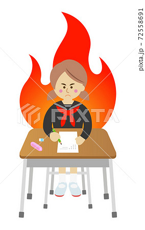 試験を必死に頑張る学生のイラストイメージのイラスト素材