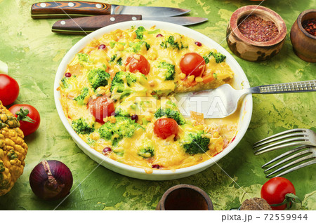 Vegetable casserole or broccoli omelet 72559944