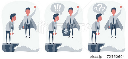 Confident superhero businessman rising high up. 72560604