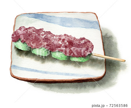 アナログ水彩串団子粒あん草団子和菓子 72563586