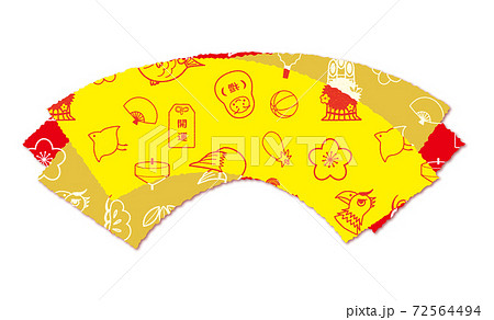 縁起物パターン柄 扇型フレーム 年賀素材 72564494