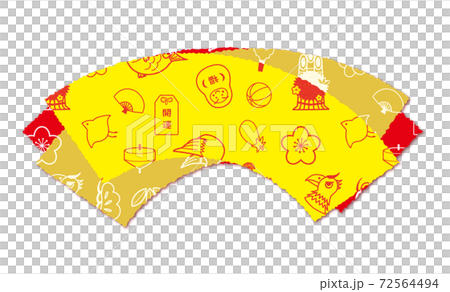 縁起物パターン柄 扇型フレーム 年賀素材 72564494