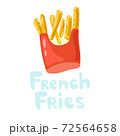 French fries kawaii vector icon in flat style. French fries in a paper wrapper box. American fast food. Roasted potato chips, heap of fried greasy potato sticks for poster, banner, menu template. 72564658