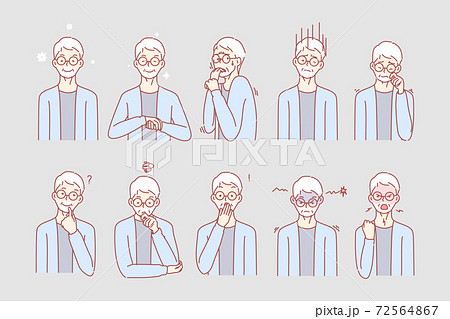 Old age mans emotions and facial expressions 72564867