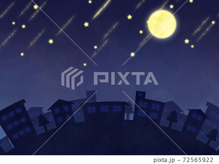 満月と流れ星の夜景イメージのイラスト素材 [72565922] - PIXTA
