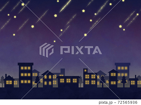 流れ星のデフォルメ夜景イメージのイラスト素材 [72565936] - PIXTA