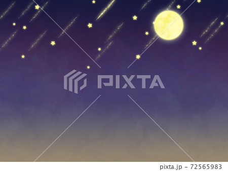満月と流れ星の夜空イメージのイラスト素材