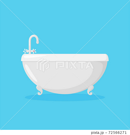 Bathtub for bathroom with faucet. Side view of white ellipse tub with tap isolated in blue background. Vector illustration 72566271