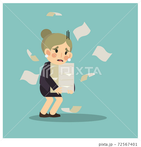 Vector of Business concept Businesswoman is not happy, Due to too much paper work for her. Character cartoon. Vector of Business concept Businesswoman is not happy, Due to too much paper work for her. Character cartoon. 72567401