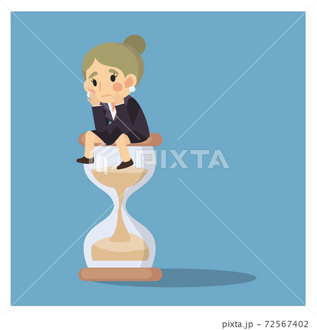 Businesswoman keep sitting and waiting on a hourglass. Business Concept Cartoon Illustration vector. creative thinking. Businesswoman keep sitting and waiting on a hourglass. Business Concept Cartoon Illustration vector. creative thinking. 72567402