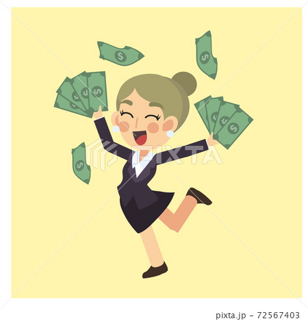 Businesswoman is happy with a lot of money.Winner Bonus. Business concept cartoon character vector. Businesswoman is happy with a lot of money.Winner Bonus. Business concept cartoon character vector. 72567403