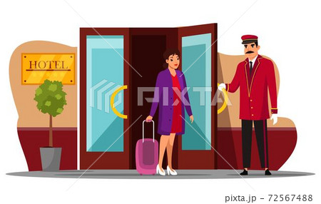 Friendly Smiling Porter Man Meeting Hotel Guestのイラスト素材