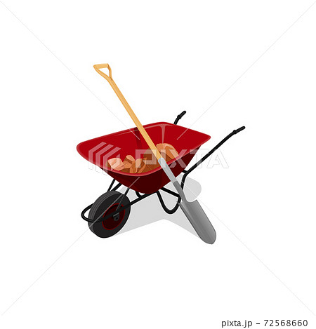 Vector illustration of wheelbarrow with a shovel moving rocks. 72568660