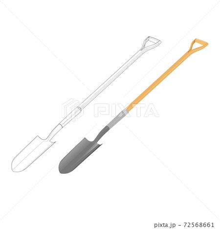 Vector illustration of shovel.A tool with a long handle and a broad blade with curved edges, used for moving earth, snow, sand. 72568661