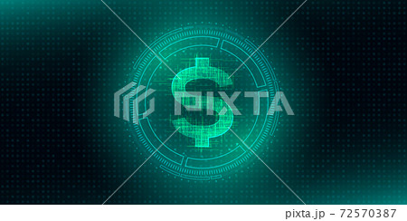 Digital currency USA dollar sign on abstract HUD technology background. Futuristic hi-tech digital money.Electronic economy of the future. Vector 72570387