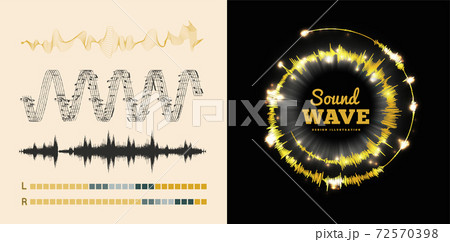 Vector sound waves set on black and white background. Soundwave amplitude equalizer Vector sound waves set on black and white background. Soundwave amplitude equalizer 72570398
