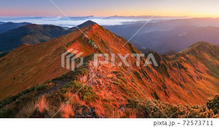 Mountain landscape sunny autumn morning 72573711