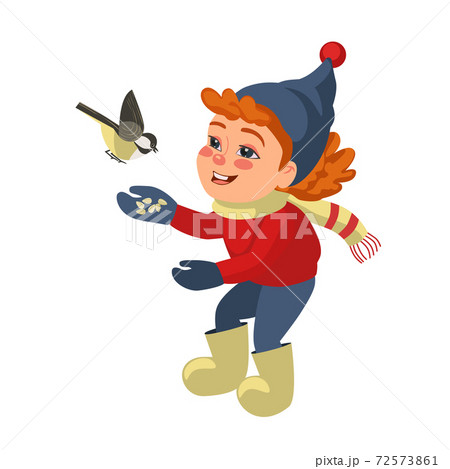 Little girl feeding bird flat color vector icon Little girl feeding bird flat color vector icon 72573861