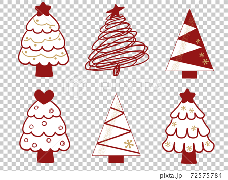 赤白二色のクリスマスツリーの手描き風やかっこいいシンプルなど色々な紅白イラストセットのイラスト素材