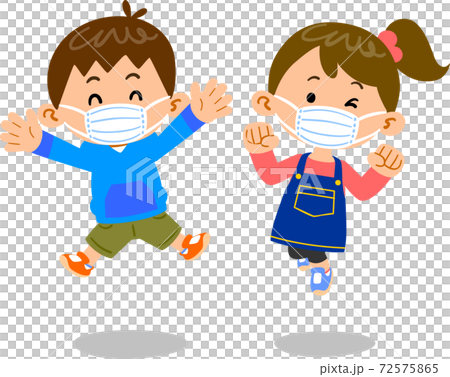 男性和女性兒童戴著面具跳 男性和女性兒童戴著面具跳 72575865