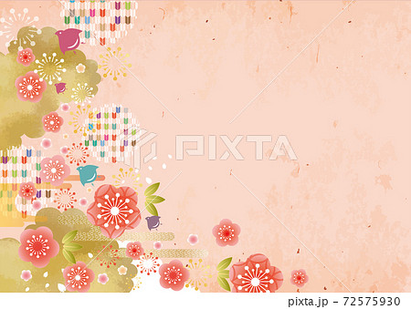 梅の花と矢絣の和柄の背景フレーム　 72575930