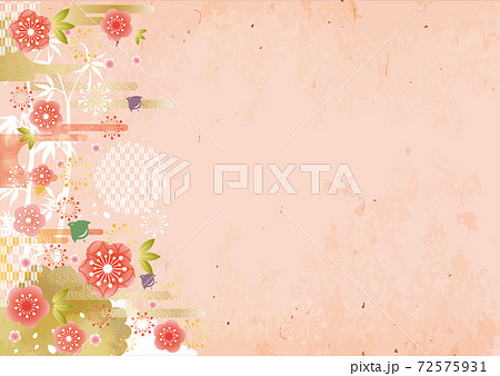 梅の花と矢絣の和柄の背景フレーム　 72575931