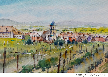 ヨーロッパの小さな村 プロヴァンス のイラスト素材