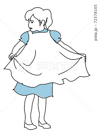 エプロンを広げる幼い少女 線画 エプロンを広げる幼い少女 線画 72578105
