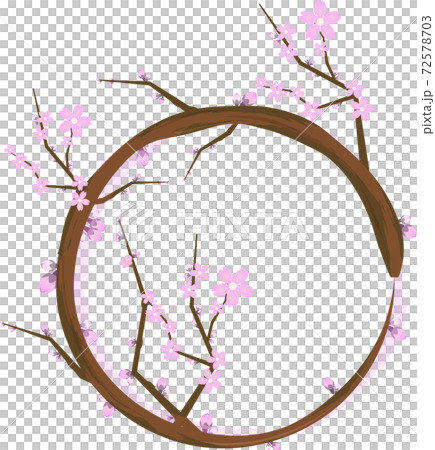 桜の枝で作ったおしゃれで和風なリースのイラストのイラスト素材