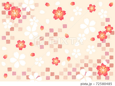 和紙水彩風桜と市松模様の背景ピンク 和紙水彩風桜と市松模様の背景ピンク 72580485