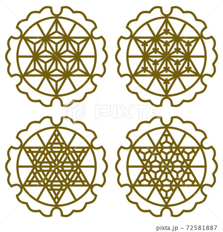 A set of six design elements using the Japanese style of Kumiko zaiku. A set of six design elements using the Japanese style of Kumiko zaiku. 72581887