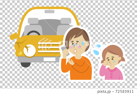 自動車事故と親子のイラストイメージ 72583911