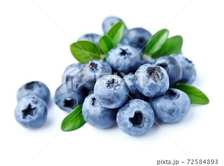 Blueberries with leaves on white backgrounds. 72584893