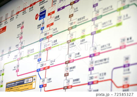 大阪メトロ四つ橋線西梅田駅のきっぷ運賃表 大阪メトロ四つ橋線西梅田駅のきっぷ運賃表 72585327