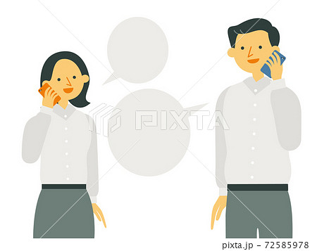 スマホで電話をする男性と女性のイラスト素材