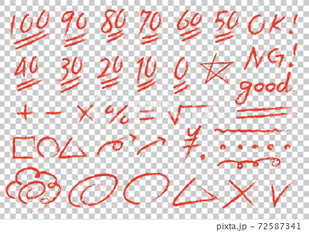 赤ペン先生のかすれ数字と文字のイラスト素材