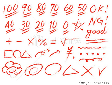 赤ペン先生のかすれ数字と文字のイラスト素材