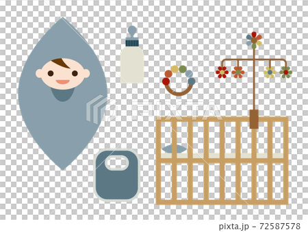 赤ちゃんとベビーグッズのイラスト 72587578