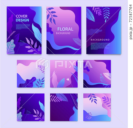 Vector Set of nature covers, square cards, brochure, annual report design templates for beauty, spa, wellness, natural products, cosmetics, fashion, healthcare. Purple plants 72587764
