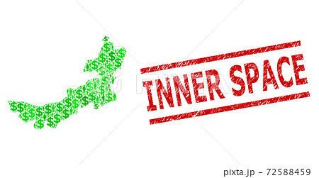 Scratched Inner Space Stamp Print and Green People and Dollar Mosaic Map of Inner Mongolia 72588459