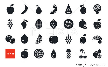 Set of vector icons. Fruits and berries. Black isolated silhouette. Fill solid icon. Modern minimalistic design. Set of vector icons. Fruits and berries. Black isolated silhouette. Fill solid icon. Modern minimalistic design. 72588509