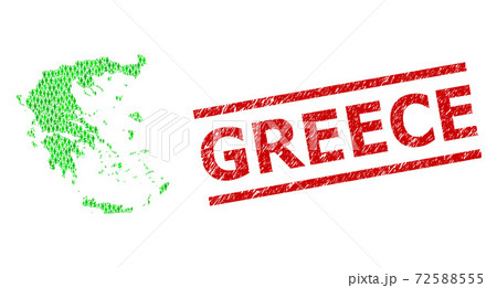 Scratched Greece Stamp Seal and Green Men and Dollar Mosaic Map of Greece Scratched Greece Stamp Seal and Green Men and Dollar Mosaic Map of Greece 72588555