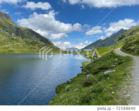 Footpath on the shore of the Lake Giglachsee in the Styrian Tauern - Austria. 72588640