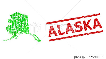 Textured Alaska Watermark and Green Men and Dollar Mosaic Map of Alaska State 72590093